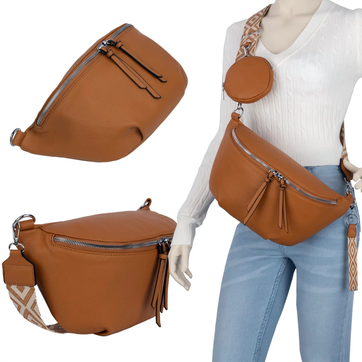 Bauchtasche Umhängetasche Crossbody-Bag Hüfttasche Kunstleder Italy-Design PEACH