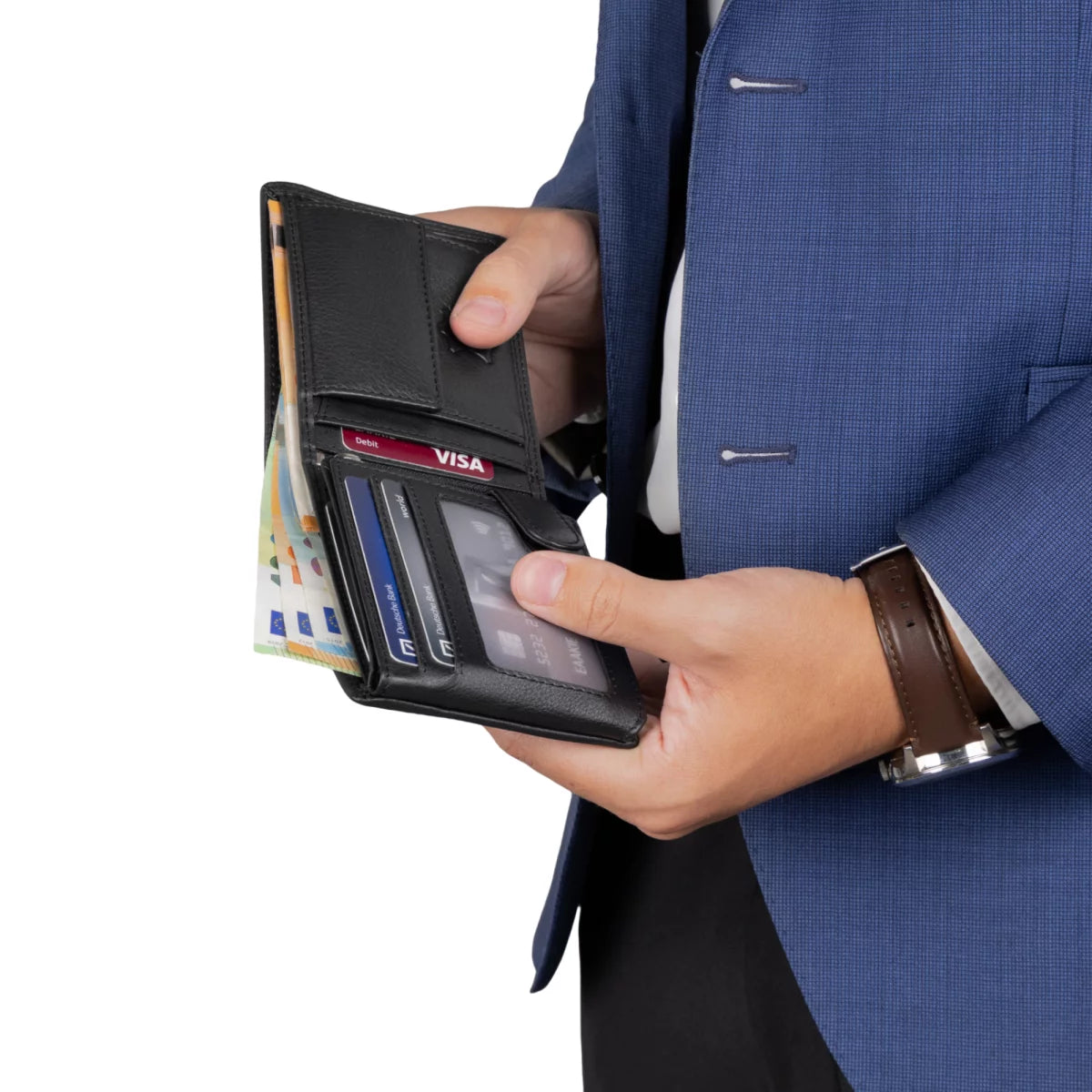 Leder Geldbörse Herren Portemonnaie RFID Querformat Geldbeutel Echtleder