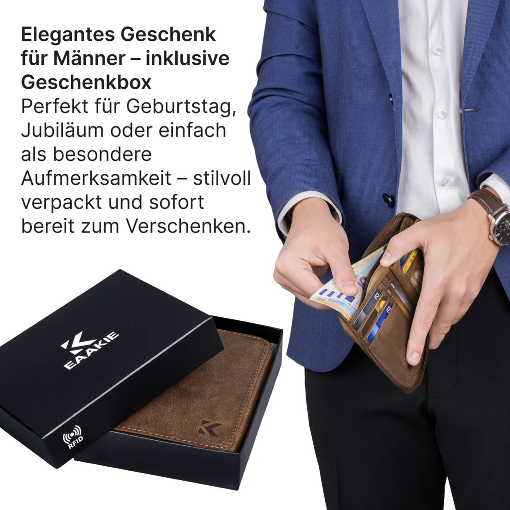 Leder Geldbörse Herren Portemonnaie RFID Hochformat Geldbeutel Echtleder Tan